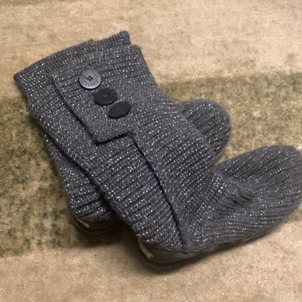 UGG sweater boots grey with silver metallic thread